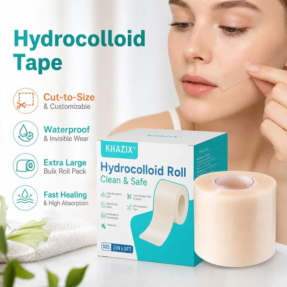 Hydrocolloid Roll 2in x 5ft, Hydrocolloid Bandages for Acne Pimple, Burns, Minor Cuts, Wound Care Self Adhesive Waterproof Patch Quake