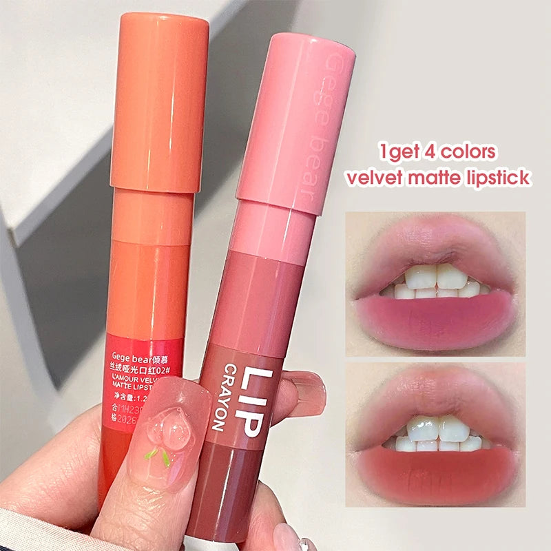 4-Color Matte Velvet Mist Lipstick,1Pc Waterproof Non-Stick Cup Long-Lasting Wear Lipstick For Women Quake