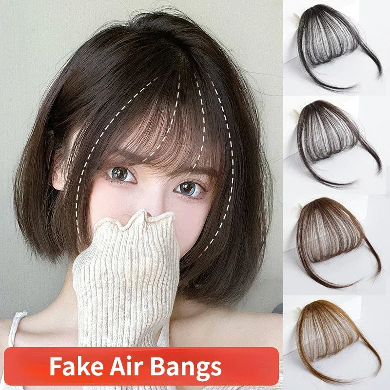 Korean Fake Air Bangs Hair Clip-In Extension Synthetic Fake Fringe Natural False Hairpiece for Women Girls Hair Clip in Bangs Quake