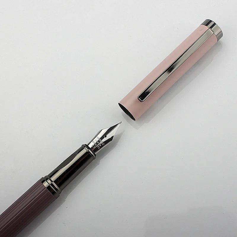 Luxury Quality 6052 Metal Grey Blue EF Nibs Black Fountain Pen EF0.38MM Ink Pens Set Gift Quake