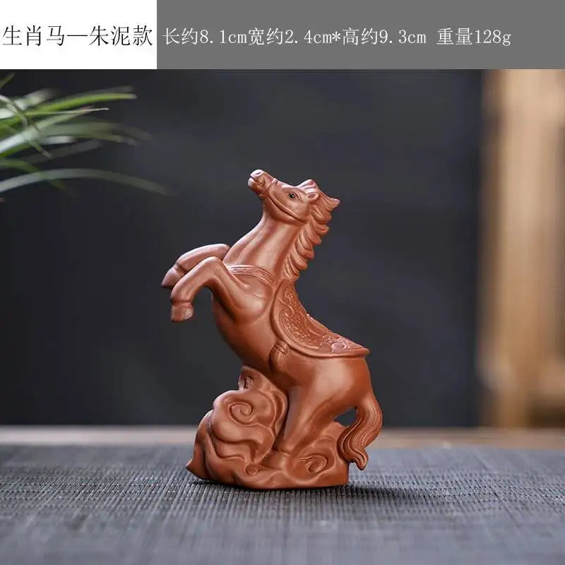 Zisha Twelve Zodiac Creative Tea Pet Ornaments Nurturable Tea Play Tea Accessories Cute Zodiac Small Ornaments Quake Zhu Ni x Horse