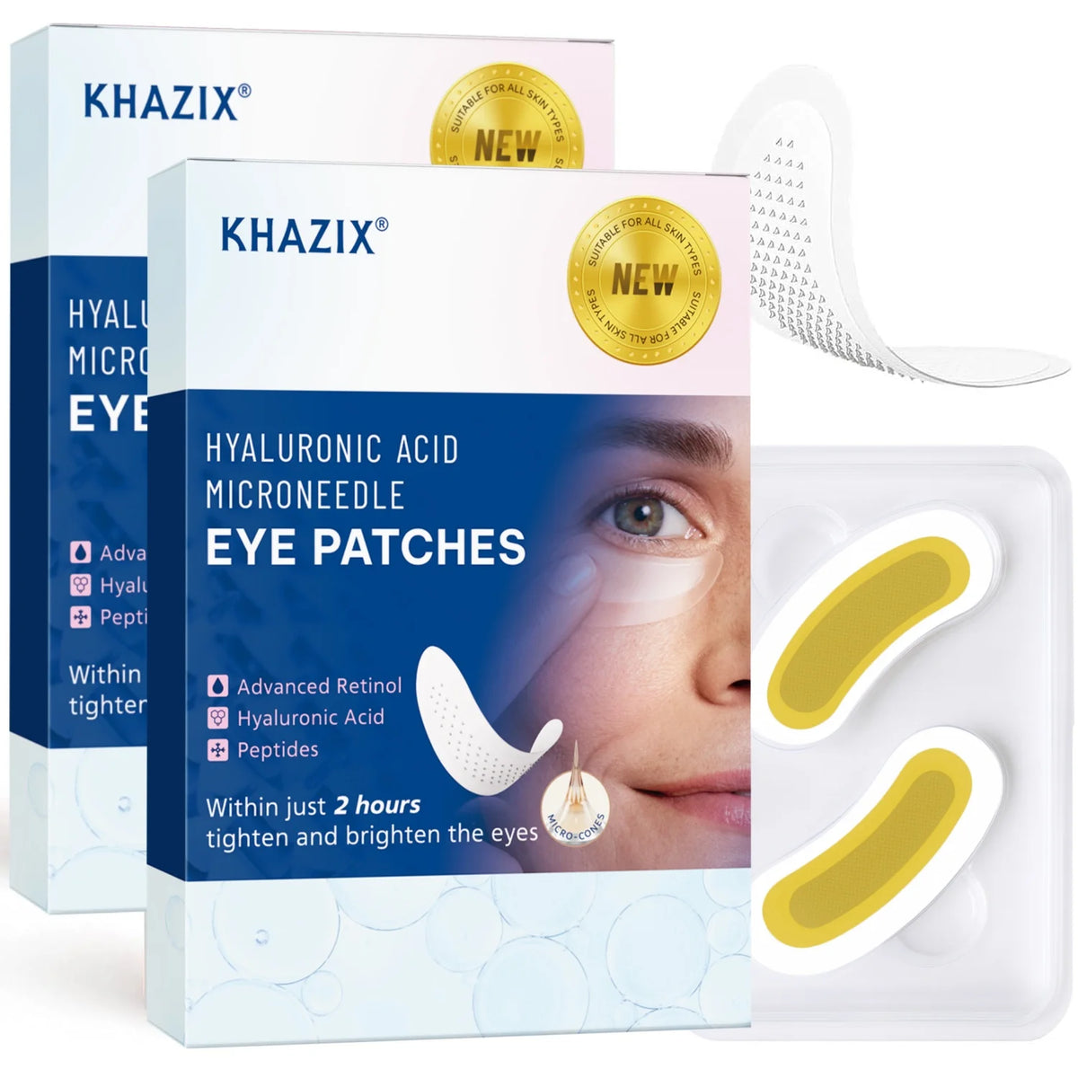 Retinol Microneedle Eye Patches with Hyaluronic Acid & Firming Peptides,for Forehead, Eye Area, Crow's Feet & Smile Lines,1Pair. Quake YELLOW
