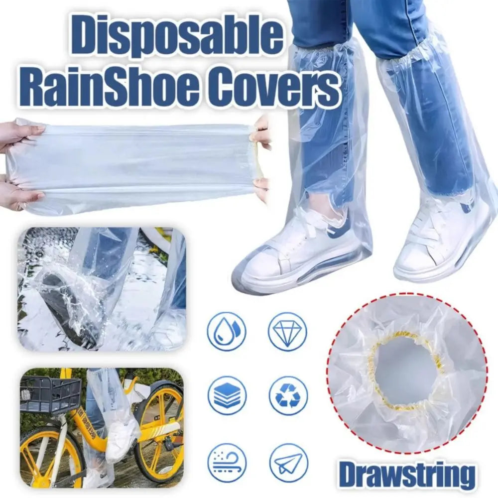 10Pcs Waterproof Rain Shoes Cover Thickened Transparent Disposable Shoe Cover with Rubber Band Wear-resistant Long Boot Covers Quake