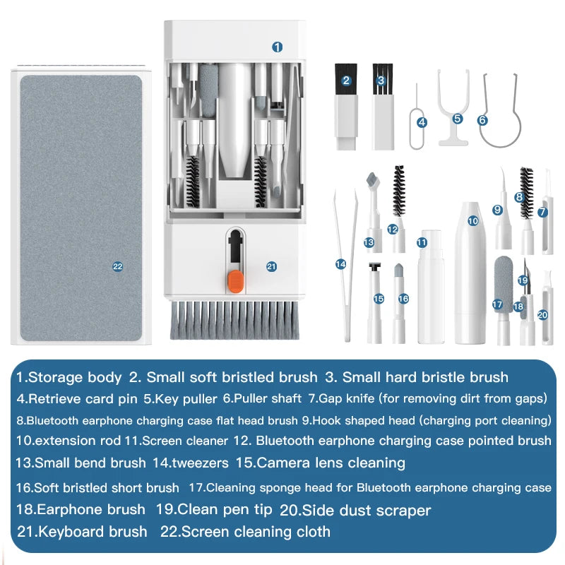 22-in-1 Multi-Purpose Electronics Cleaning Kit with Bluetooth Earbud Cleaners, Charging Port Brushes & Keyboard Cleaning Tools Quake