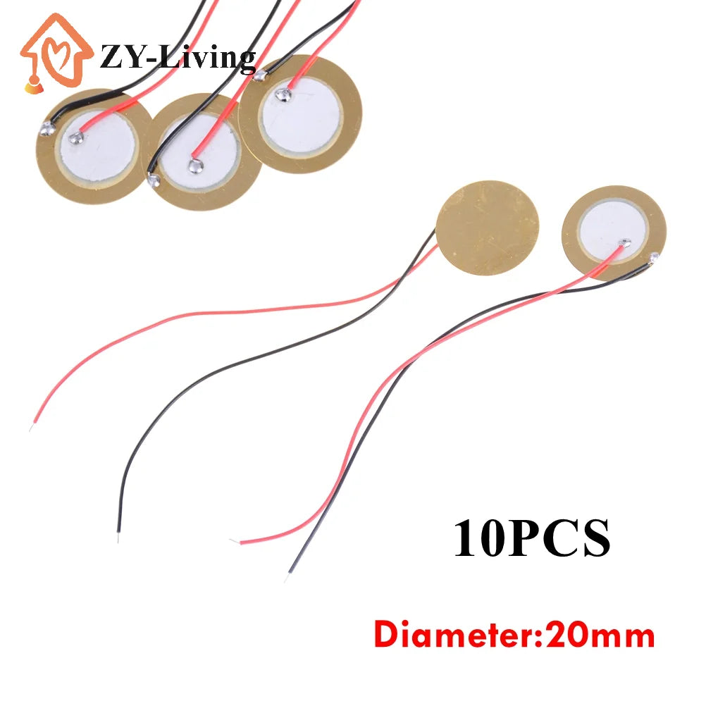10Pcs 20mm Piezo Ceramic Elements Sounder Sensor Trigger Drum Disc + Wire Copper Piezoelectric Buzzer Copper Quake