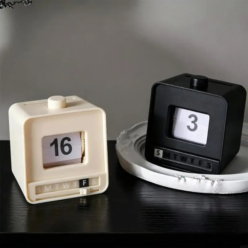Push-to-Update Permanent Desk Calendar with Date Cards, Manual Weekday Sliders, and Battery-Free Table Top Use K1KF Quake
