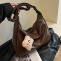 Trendy Slouchy Shoulder Bag for Women Large Capacity Retro Ladies Hobo Tote Bag PU Leather Underarm Bag Quake Brown