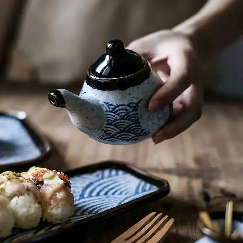 Blue Ceramics Seasoning Jar Olive Oil Bottle Sugar Household Kitchen Supplies Salt Shaker Kitchen Seasoning Tools Quake