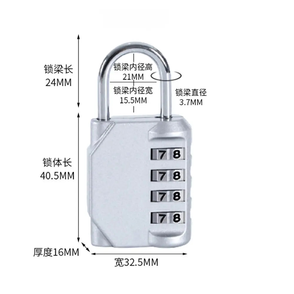 Rust-proof Waterproof Metal Code Lock Travel Accessories 4 Dial Digit Padlock Password Lock Quake