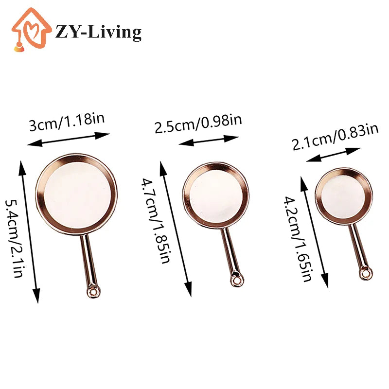 3pcs/Set 1:12 Dollhouse Miniature Frying Pan Casserole Metal Cookware Kitchen Model Decor Toy Doll House Accessories Quake