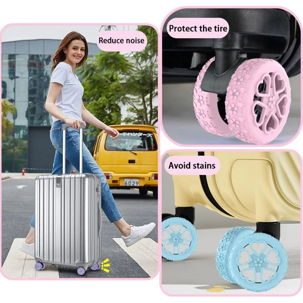 8Pcs Silicone Luggage Wheels Protector Cover Reduce Noise Anti-slip Suitcases Wheel Protection Rings Reduce Wheel Wear Quake