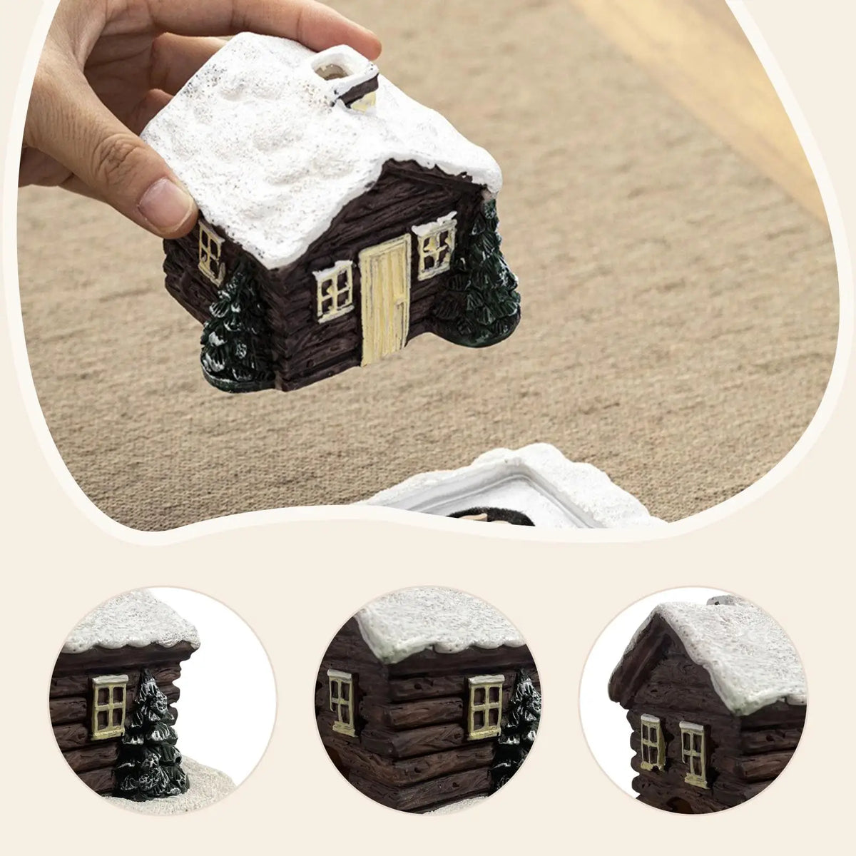 Snowy Winter Log Cabin Incense Cone Burner Miniature Resin Cottage Holiday Decor for Home Relaxation Quake