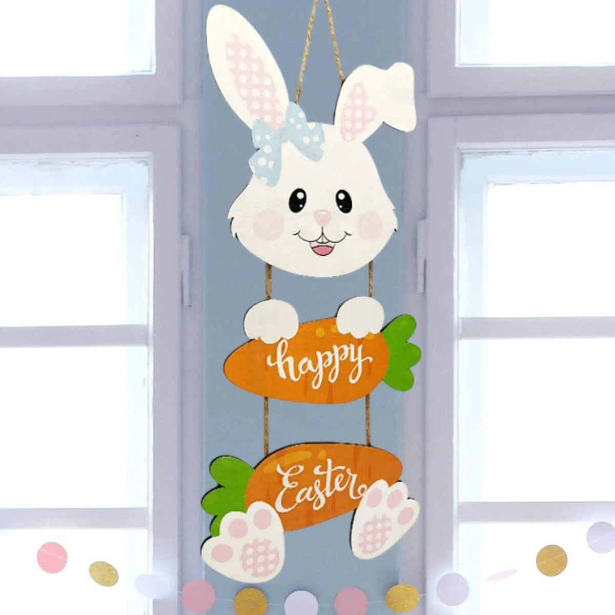 Happy Easter Hanging Sign, Easter Bunny Hanging Ornament, Wall Garden Adorable Carrot Door Sign, Window Wood Rabbit Decor Quake