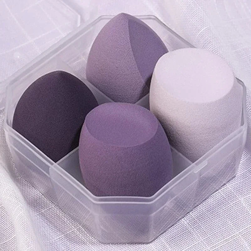 4Pcs Make Up Accessories Beauty Egg Cosmetic Puff Powder Foundation Sponges Puff Women Beauty Tools Makeup Sponge Blender Quake Purple with Box