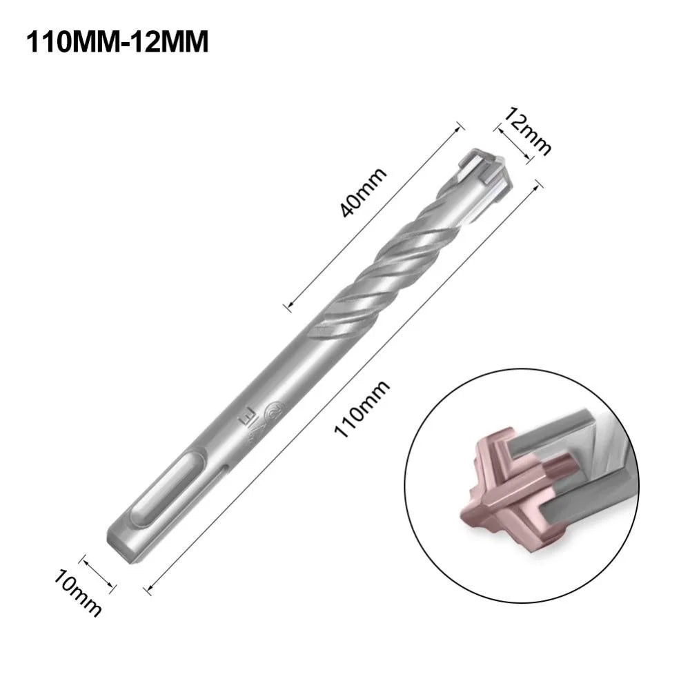1Pcs 5/6/7/8/10/12mm Concrete SDS Plus Drill Bit 110mm 160mm 4 Cutters Electric Hammer Drill Bit Round Shank Cross Tips Quake 12x110mm