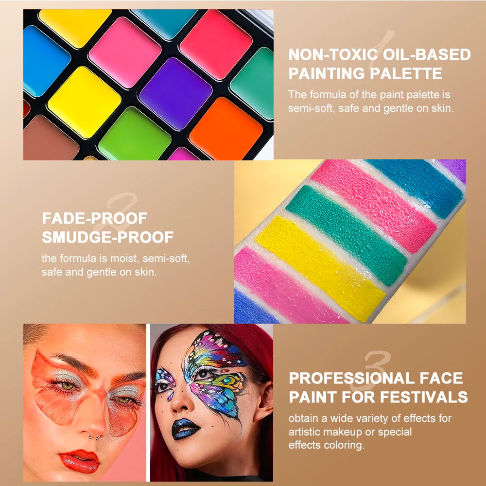 SFX Makeup Kit 22 Color Face Body Paint Oil Stage Special Effects Halloween Wound Scar Wax Makeup Fake Scab Blood Spatula Paint Quake