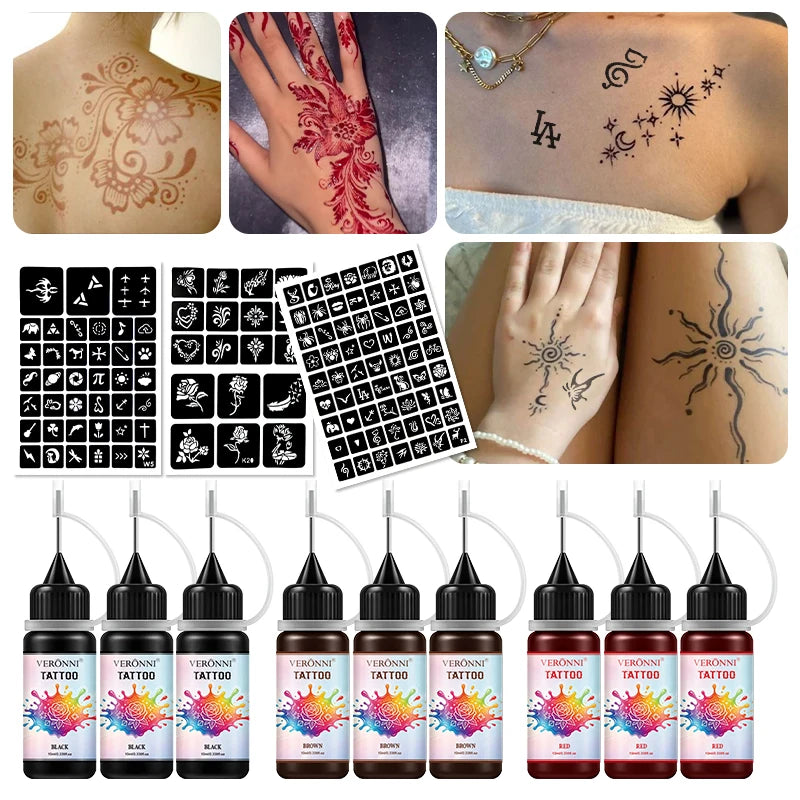 12 pcs natural organic Long-Lasting Temporary Tattoo, temporary tattoo, black brown red tattoo cream semi-permanent Face Body Quake