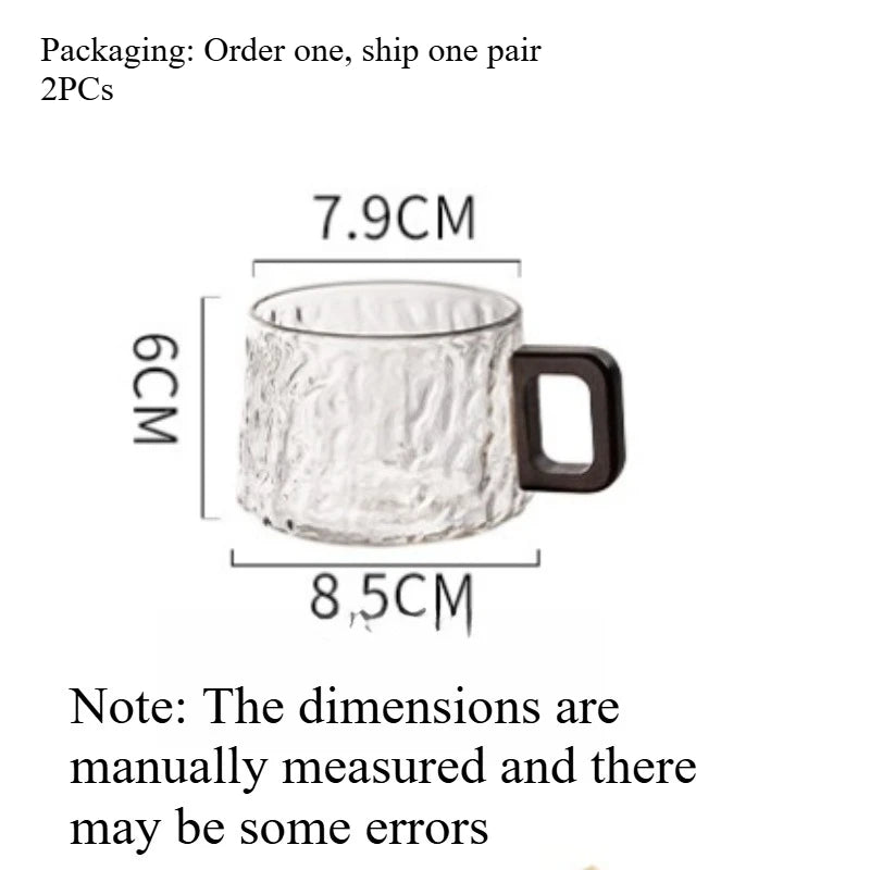 2Pcs Glacier Texture Glass Cups with Wooden Handle High Appearance Tea Coffee Mugs Heat Resistant WaterDrinking Cups for Home Quake 2PCs 201-300ml