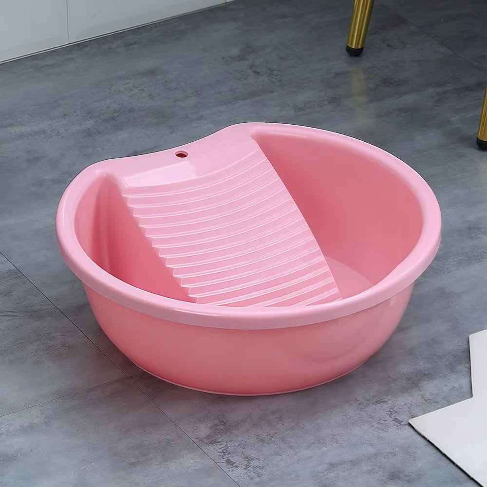 2IN1 Washboard Laundry Basin Plastic Thickened Underwear Cleaning Basin Lightweight Convenient Laundry Tub Hand Washing Clothes Quake Pink