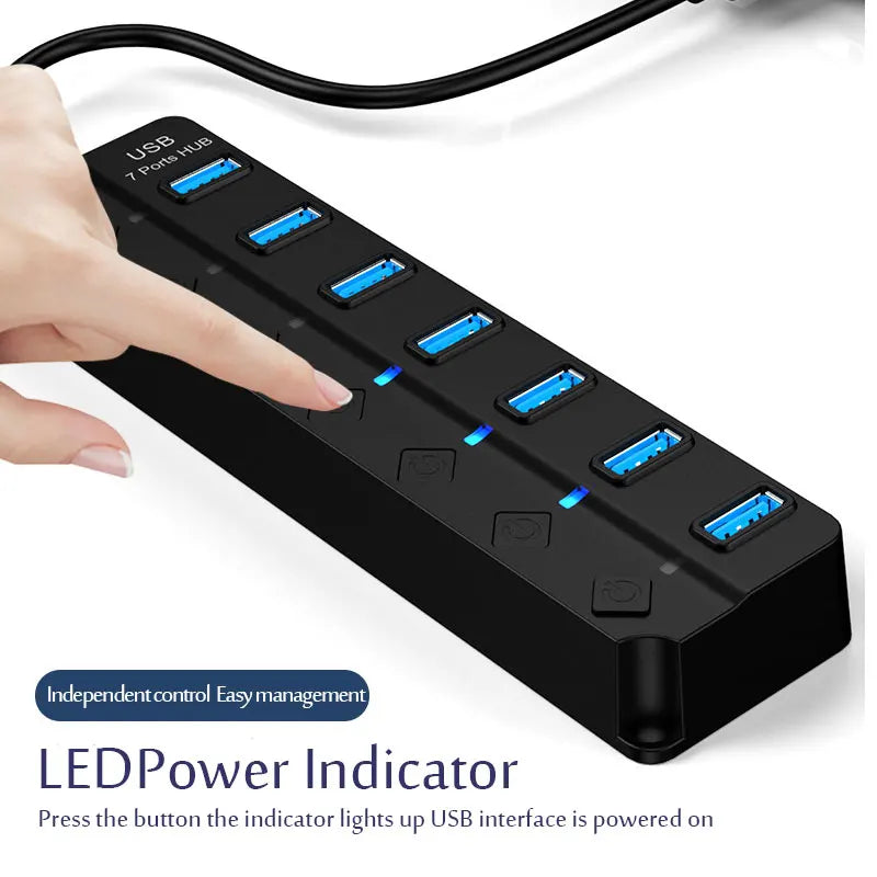 USB 3.0 Hub Multi USB Splitter Hub Use Power Adapter 4/7 Port Multiple Expander USB 3.0 Hub with Switch 30CM Cable Quake