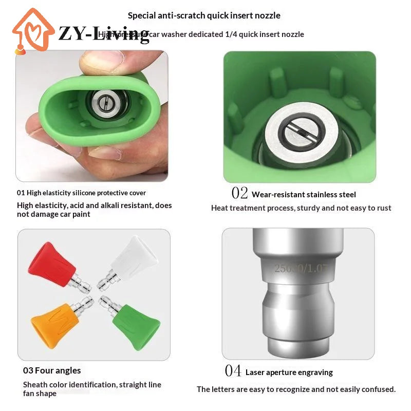 Quick Connect Stainless Steel Car Washer Sector Sprayer Nozzle Tips With Soft Rubber Sleeve High Pressure Wash Nozzles Quake