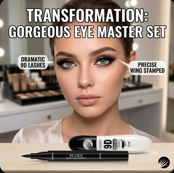 Waterproof Long-Lasting Dual-Ended Eyeliner And 9D Volume Mascara Set for Women Girls Party Festival Stage Eye Makeup Kit Quake