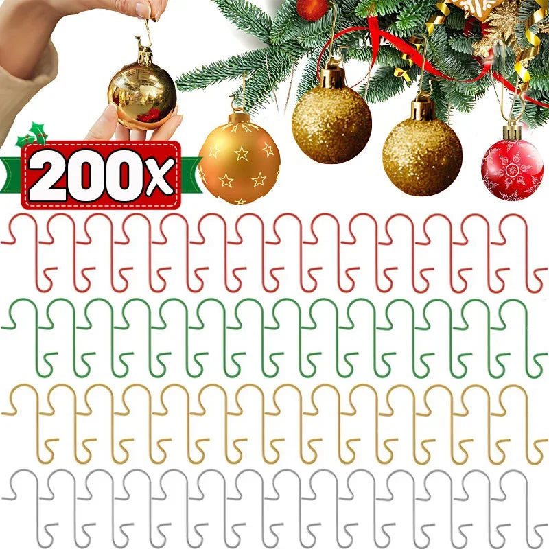 200/50PCS Christmas Ornament Metal Hook Xmas Tree Balls Pendant Hanging S-Shaped Hooks Xmas New Year Party Home Decor Supplies Quake
