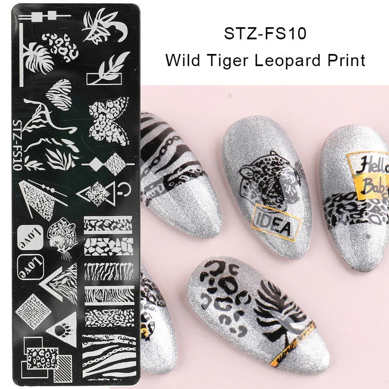 New Nail Stamping Plates Nail Art Transfer Templates Spring Flower Snake Pattern Image Geometric Rhombus Printing Templates Quake