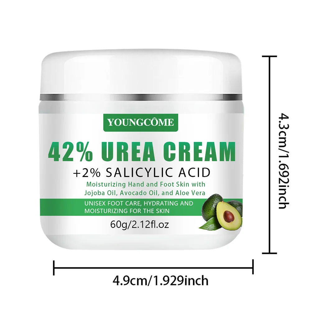 YOUNGCOME 42% Urea + 2% Salicylic Acid Avocado Foot Cream – Intensive Moisturizing Calluses & Dry Skin Hands/Feet, All Skin Quake 60G