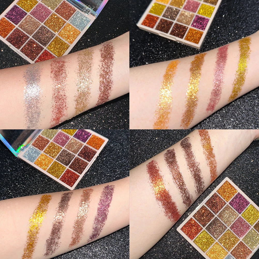 16 Color Glitter Sequin eyeshadow Palette Diamond Shimmer Body Face Art Makeup Waterproof Skin Sequins Gloss Eyeshadow Palette Quake