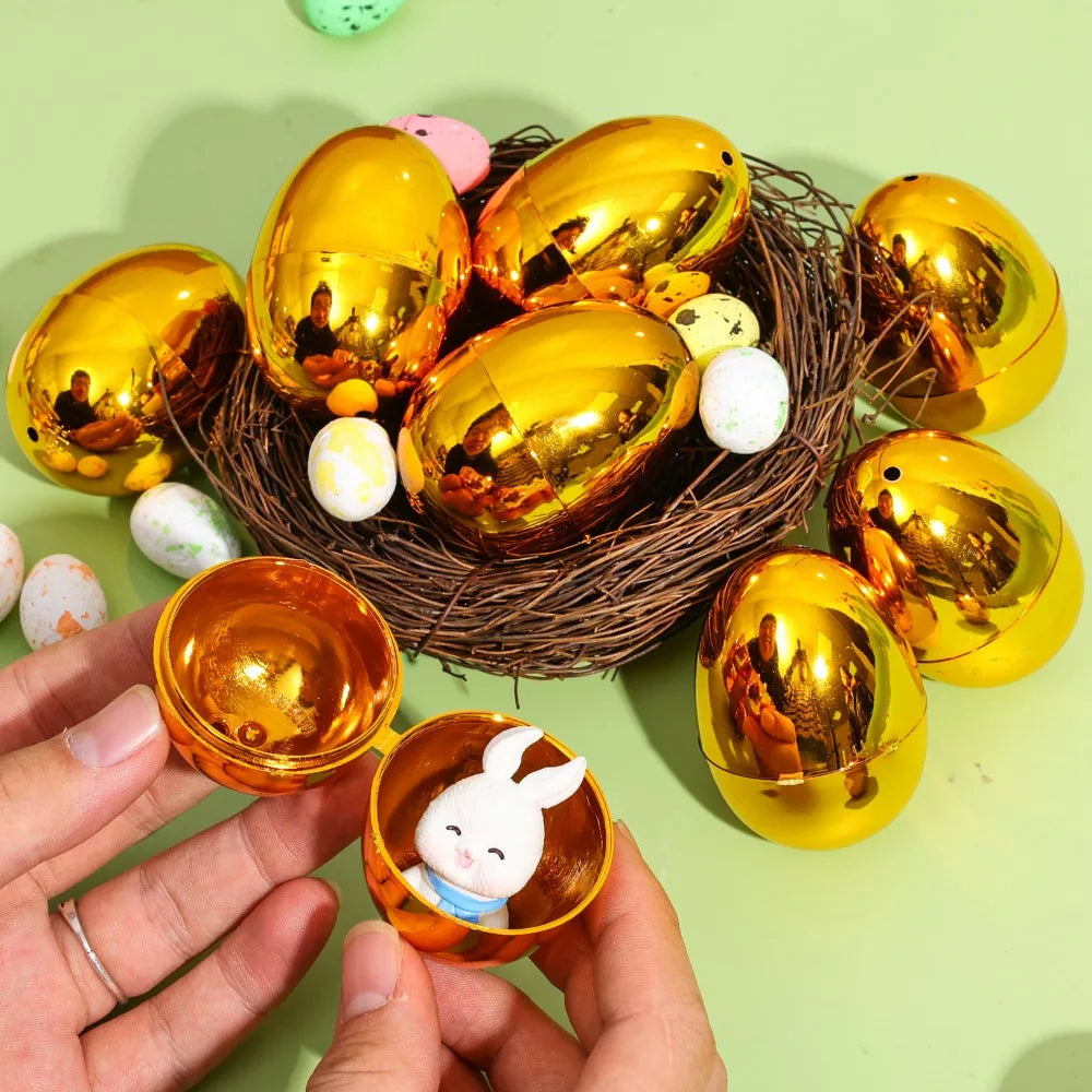 24/6PCS Golden Easter Eggs Plastic Empty Easter Egg Party Yard Game Prizes Supplies Children's Toys DIY Easter Home Decoration Quake