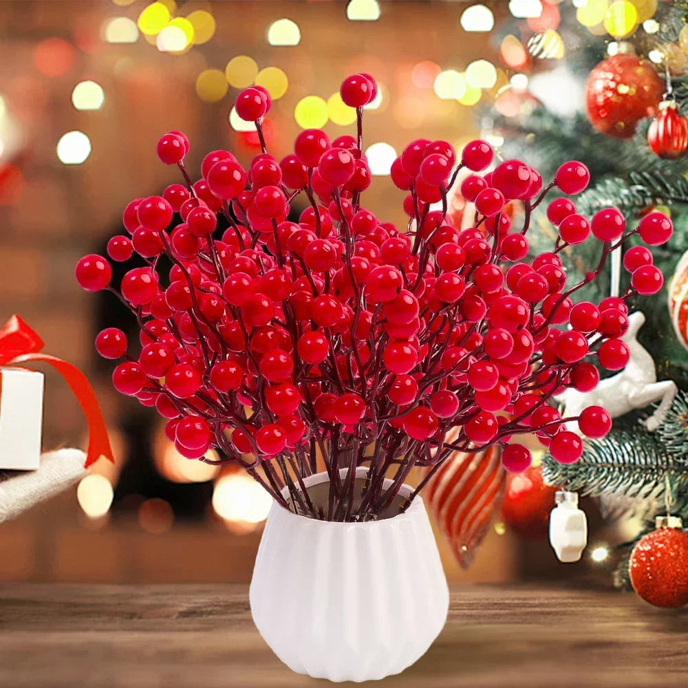 30/1Pc Artificial Red Berry Branches 13Heads Foam Red Berries Christmas Tree Ornament DIY Garland Home Party New Year Decoration Quake