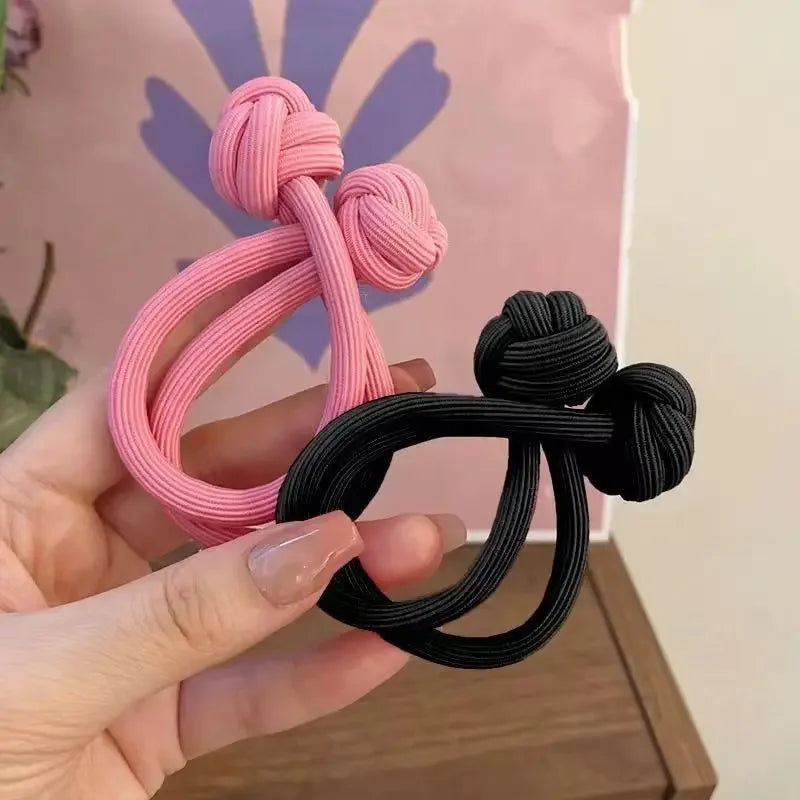 Elastic Double Knot Ponytail Holder Scrunchie Chinese Knot Knotted Hair Rope Ties Color Hairbands Headwear Accessory Headdress Quake
