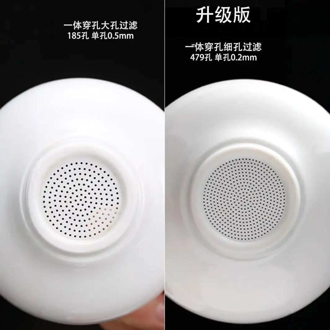 Mutton fat jade white porcelain all-in-one full ceramic hole tea drain ceramic tea set accessories tea filter tea maker Quake