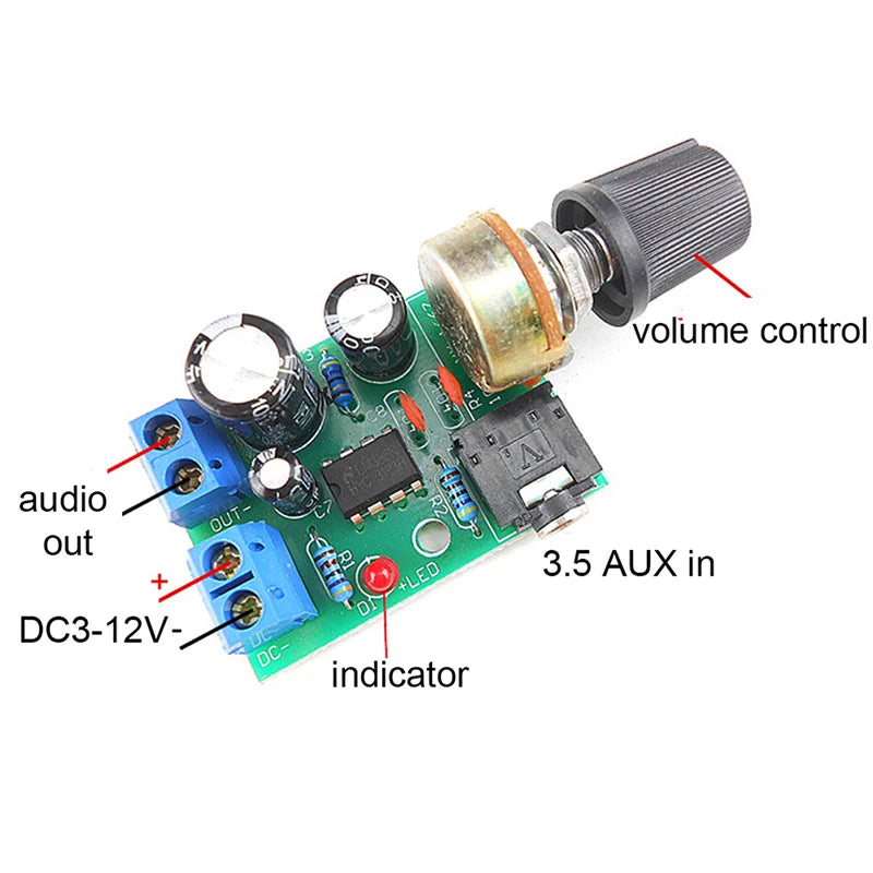 1Pcs LM386 10W Audio Amplifier Board Mono 3.5mm DC 3-12V Volume Control Quake 1Pcs