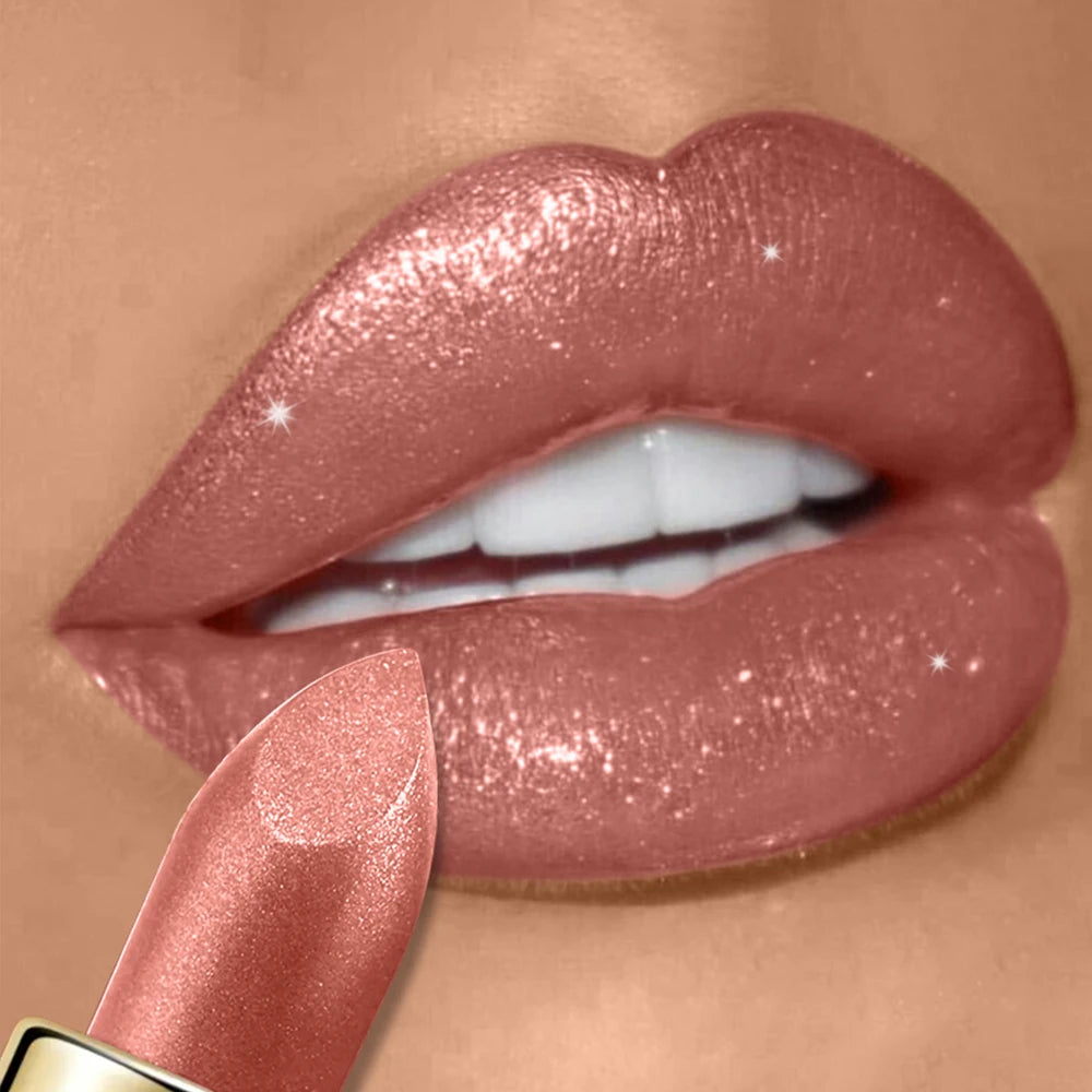10 Colors Glitter Lipstick Waterproof Long Lasting Diamond Pearlescent Metallic Lipstick Lipgloss Women Lips Makeup Cosmetic Quake 07