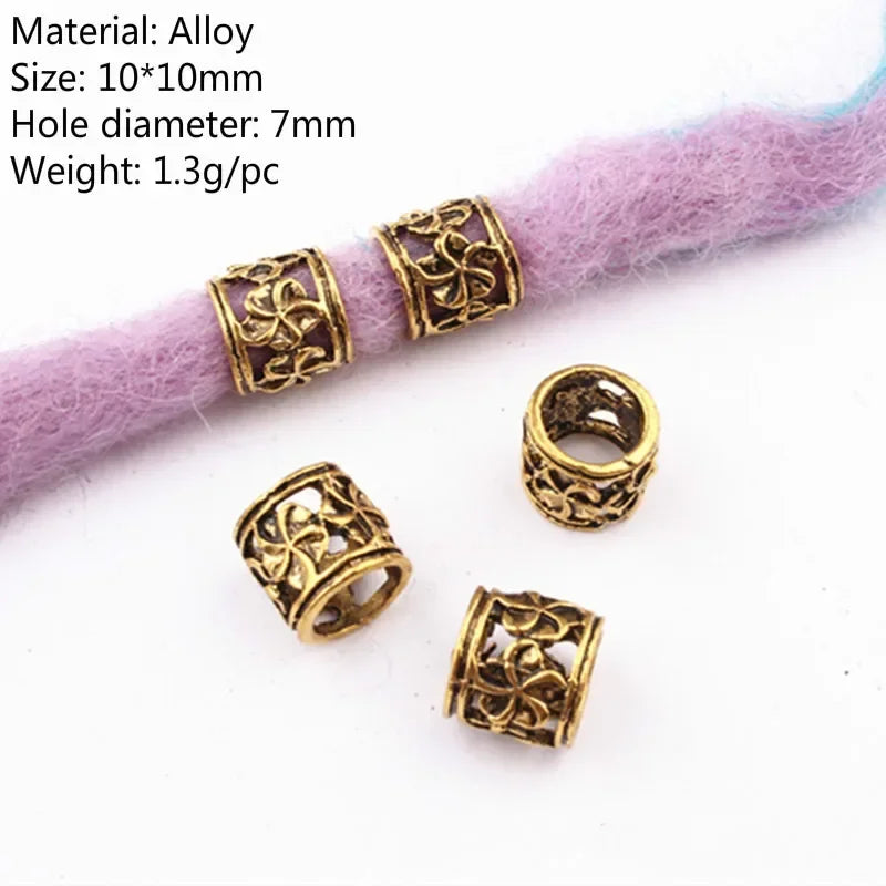 5 Pcs Viking Beads 12 Kinds 5mm Silver Beads for Braiding Dreadlock Hair Decor Cuff Clip Beaded Hair Scrunchies Tibet Bead Tube Quake NO.4