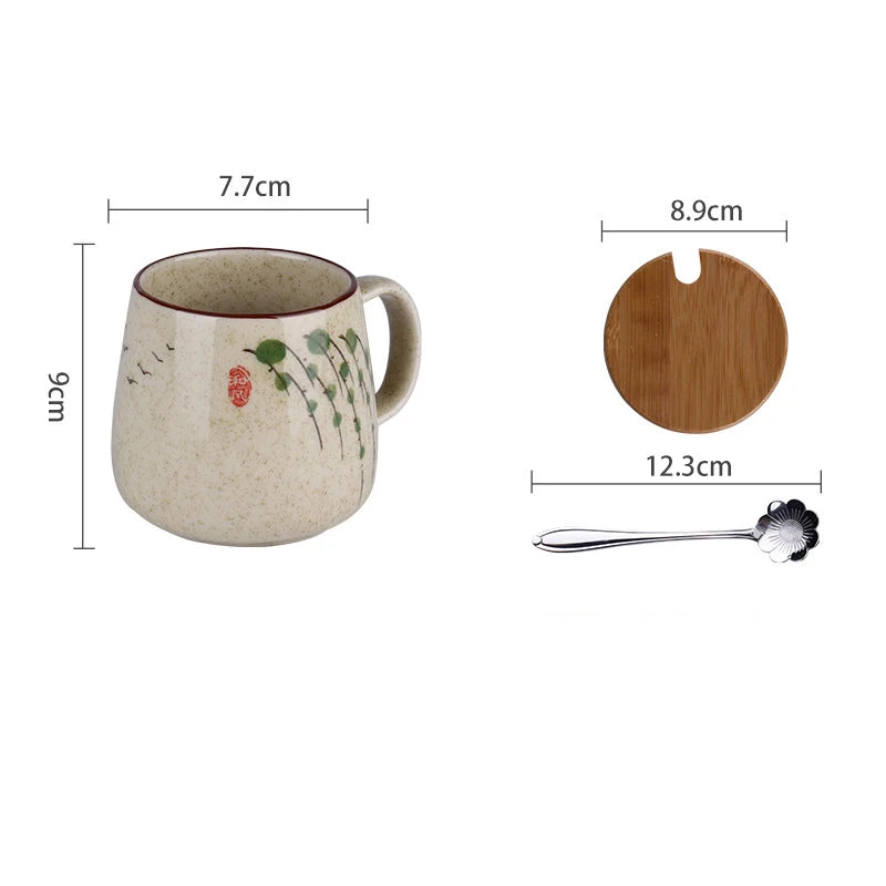 YWDL 350ml Japanese Ceramic Coffee Mug With Lid And Spoon Milk Breakfast Cups Home Heat-resistant Teacup Tumbler Water Mug Gift Quake E with spoon lid 350ml
