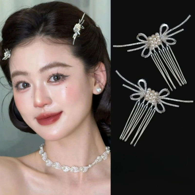 Rhinestone Pearl Hair Comb Clips Bride French Elegant Hair Clip Pins Weeding Bridal Prom Hair Accessories Bridesmaid Decorations Quake