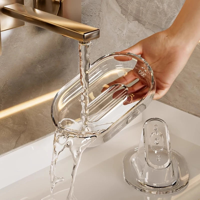 Luxury Transparent Draining Soap Box No Punch Wall-mounted Soap Holder Non-slip Soap Storage Organizer for Bathroom Quake