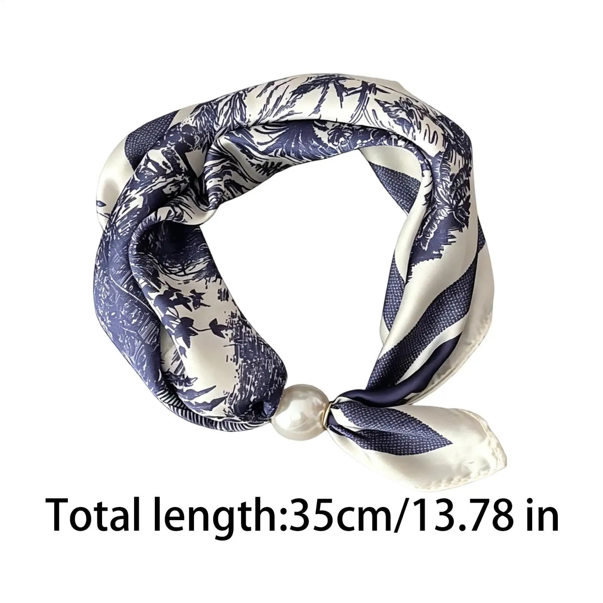 Pearl Magnetic Buckle Scarf Elegant Retro Ice Silk Neckerchief Elegant Pearl Magnetic Scarf for Daily Office Business Meeting Quake