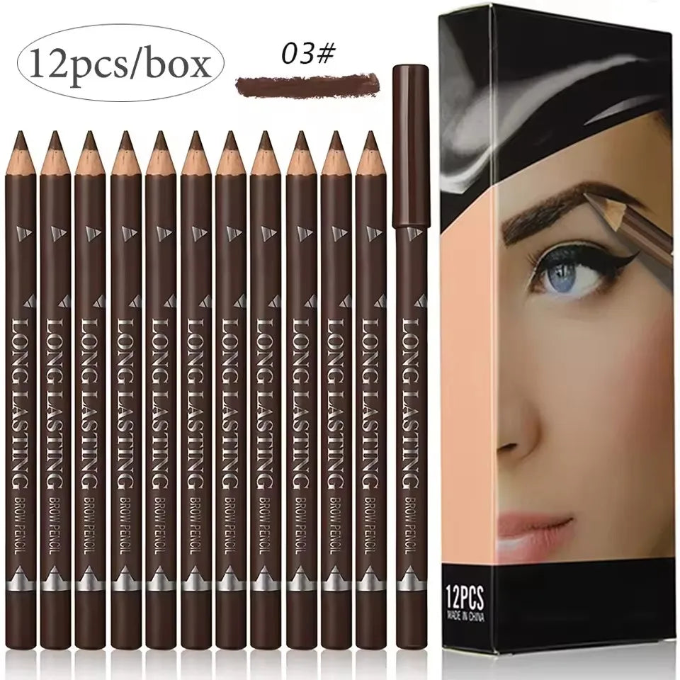 6/12Pcs Eye Brow Pencil Waterproof Professional Women Eye Makeup Pen Easy Color Natural Black Brown Cosmetic Beauty Eyebrow Tool Quake 12pcs Brown 03