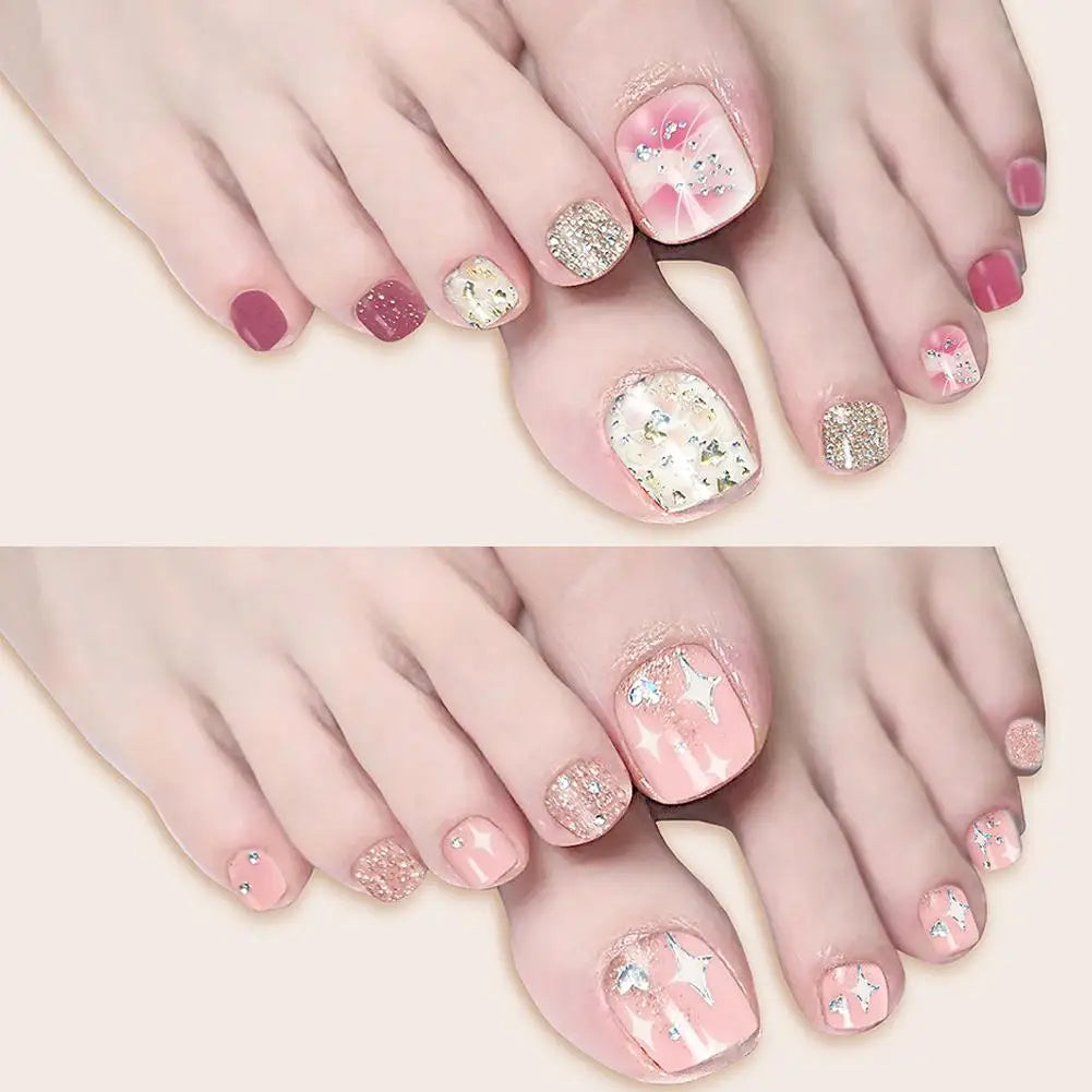 22 Counts Glitter Toe Nail Stickers, Removable Flash Toe Nail Wraps Self Adhesive French Toenail Nail Strips for DIY Manicure Quake