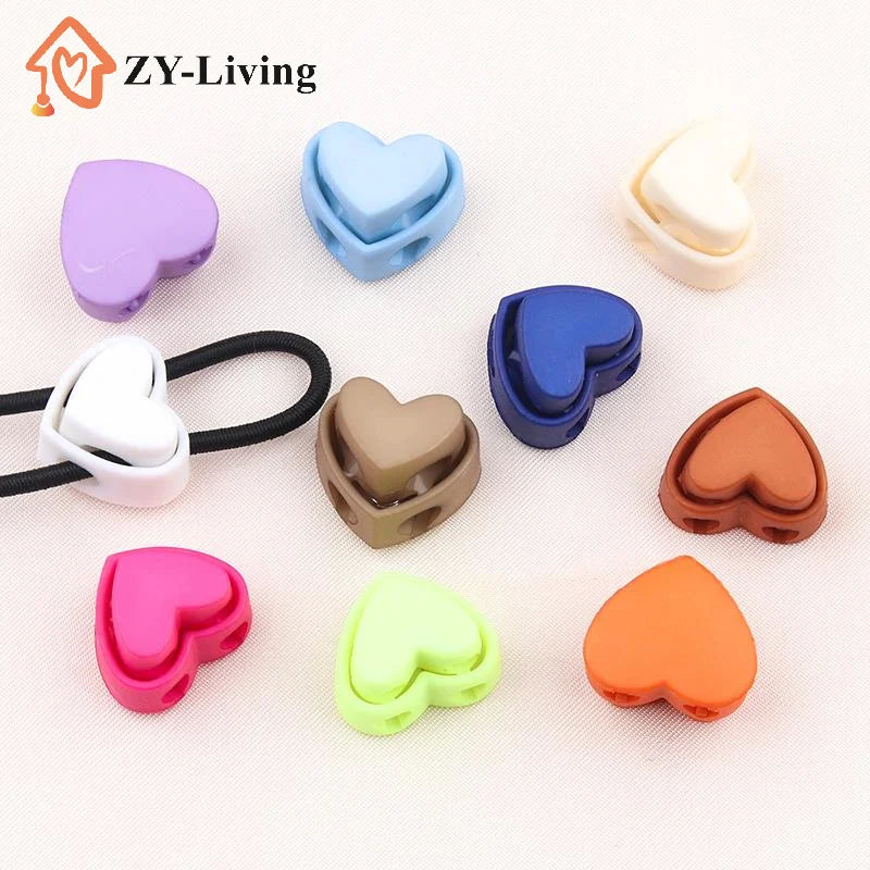 5Pcs Colorful Garment Stoppers Heart-Shaped Plastic Cord Locks Double Hole Spring Toggle Anti-slip Stoppers Garment Accessories Quake