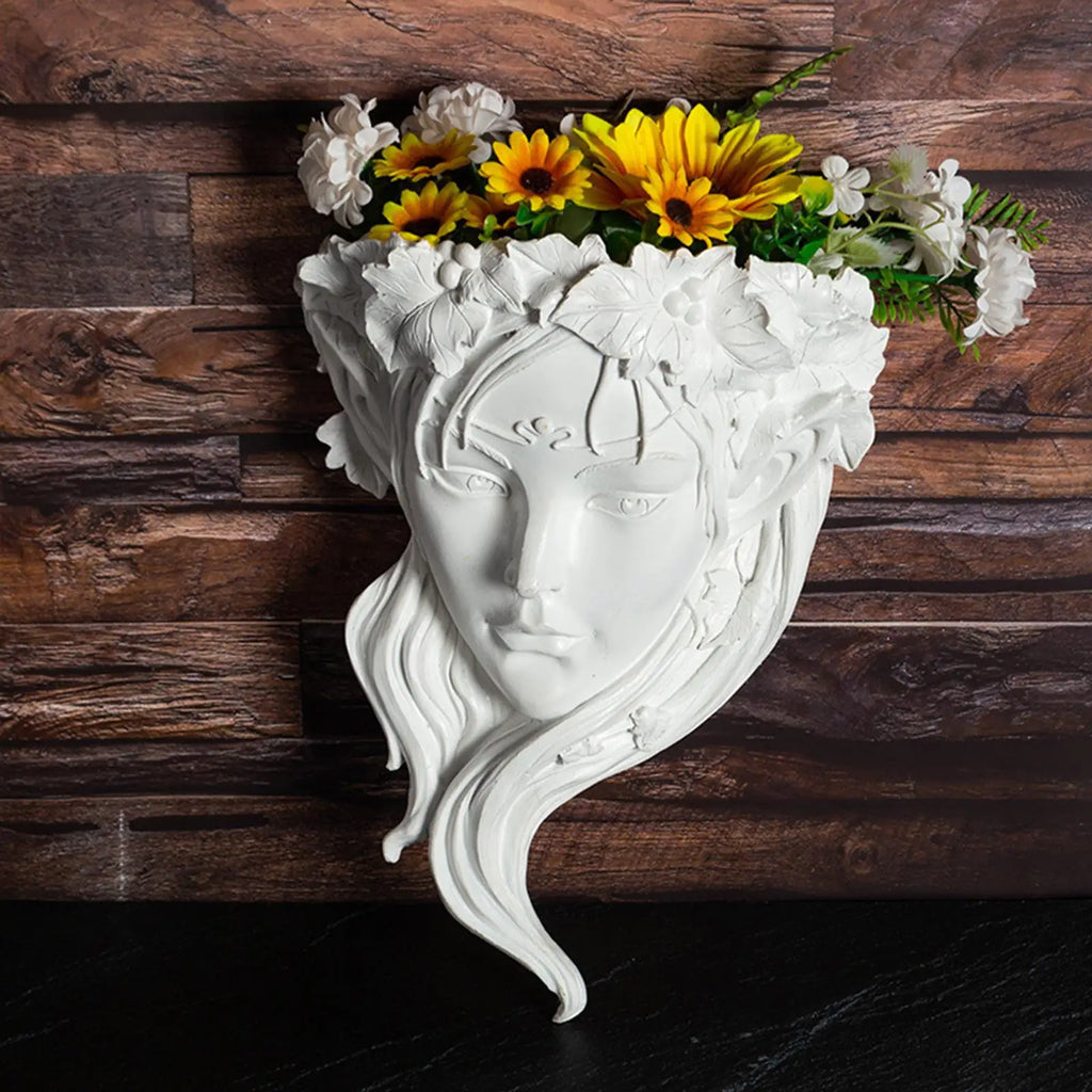 Wall Planter Resin Crafts Decorative Cute Wall Art Decoration Head Flower Pot Goddess Statue for Home Hanging Living Room Quake
