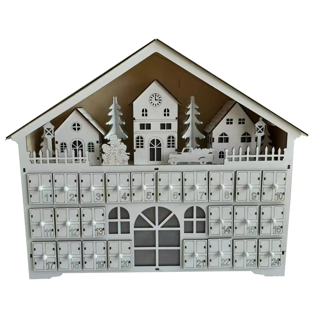 Christmas Advent Calendar Ornament LED Lights DIY Decor Wood Christmas Quake