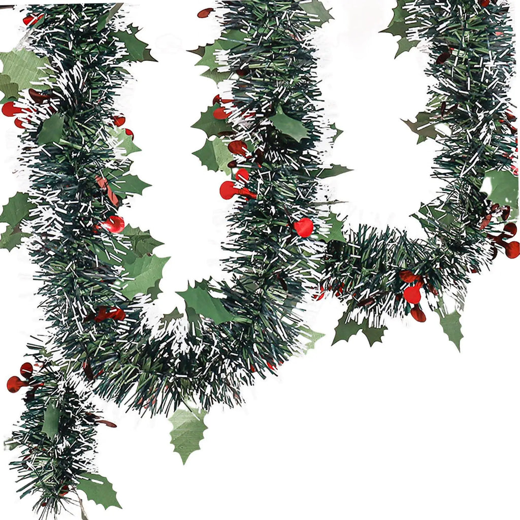 5.9ft Christmas Tinsel Garland Easy to Use Practical Party Supplies Hanging Garland for Xmas Tree Stair Fireplace Railing Party Quake BerriesPattern