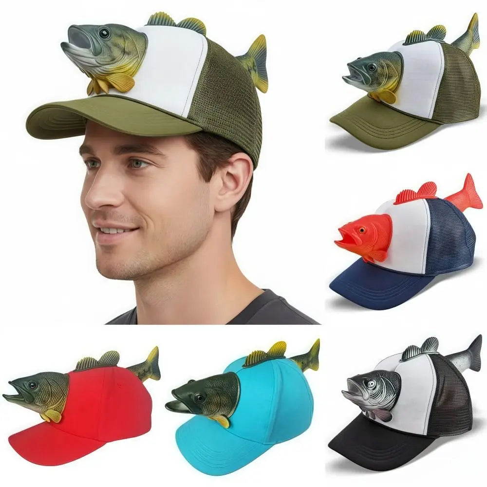 Funny 3D Fish Animal Trucker Hat Mesh One Size Novelty Fishing Hat Breathable Adjustable Fit Baseball Cap For Men Women Quake