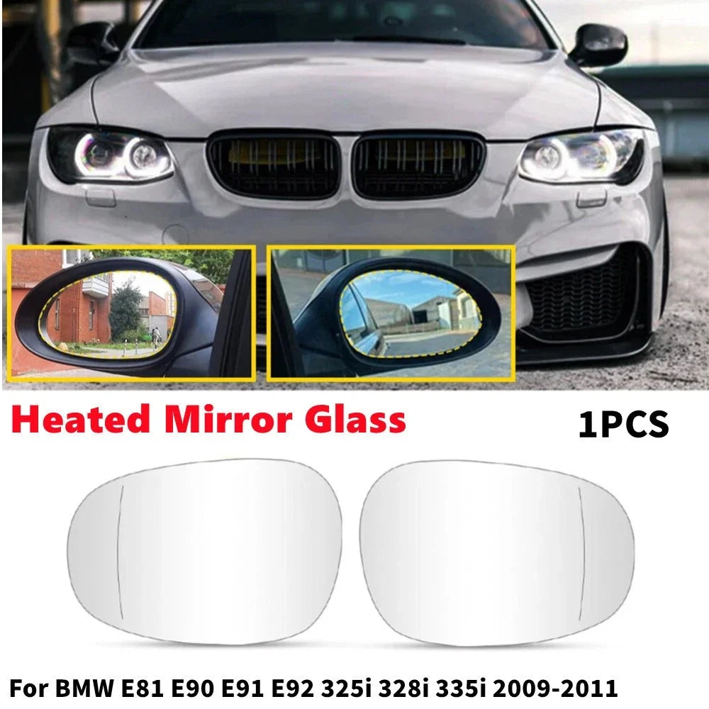For BMW 1 3 Series E82 E88 E90 E91 E92 E93 1x Car Rear View Lens Split Mirror Heated Door Glass Rearview Lens Accessories Parts Quake