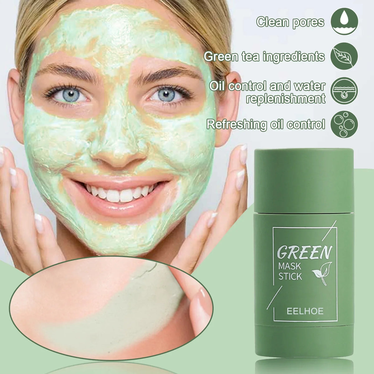 EELHOE Green Tea Solid Mask - Deep Cleansing Hydrating Mud Stick for Long Lasting Moisture Ideal Christmas Pampering Gift Quake